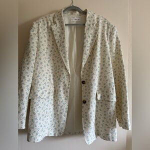 Mango Cream and Blue Floral Linen Blazer